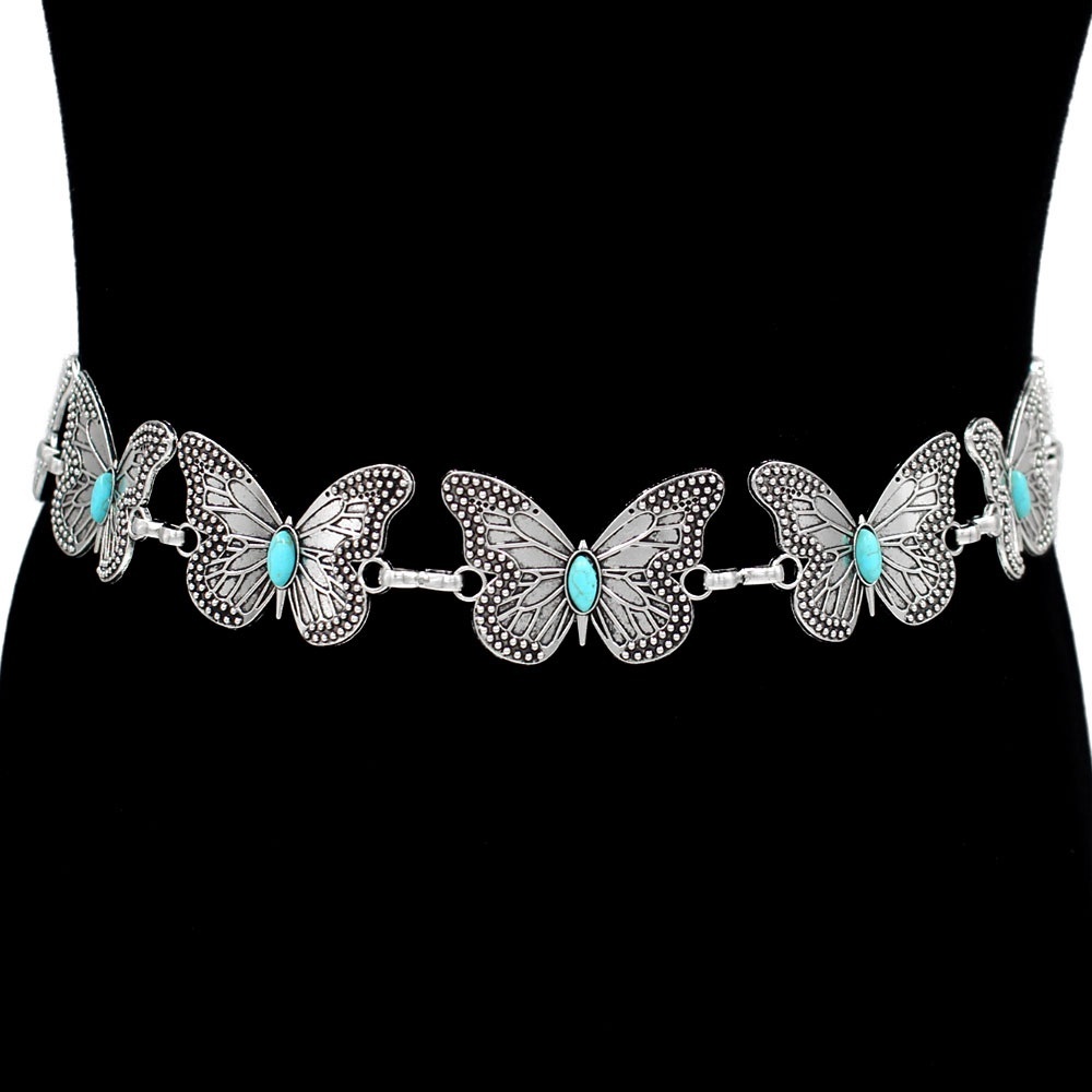Silver Butterfly Belt with Turquoise Accents